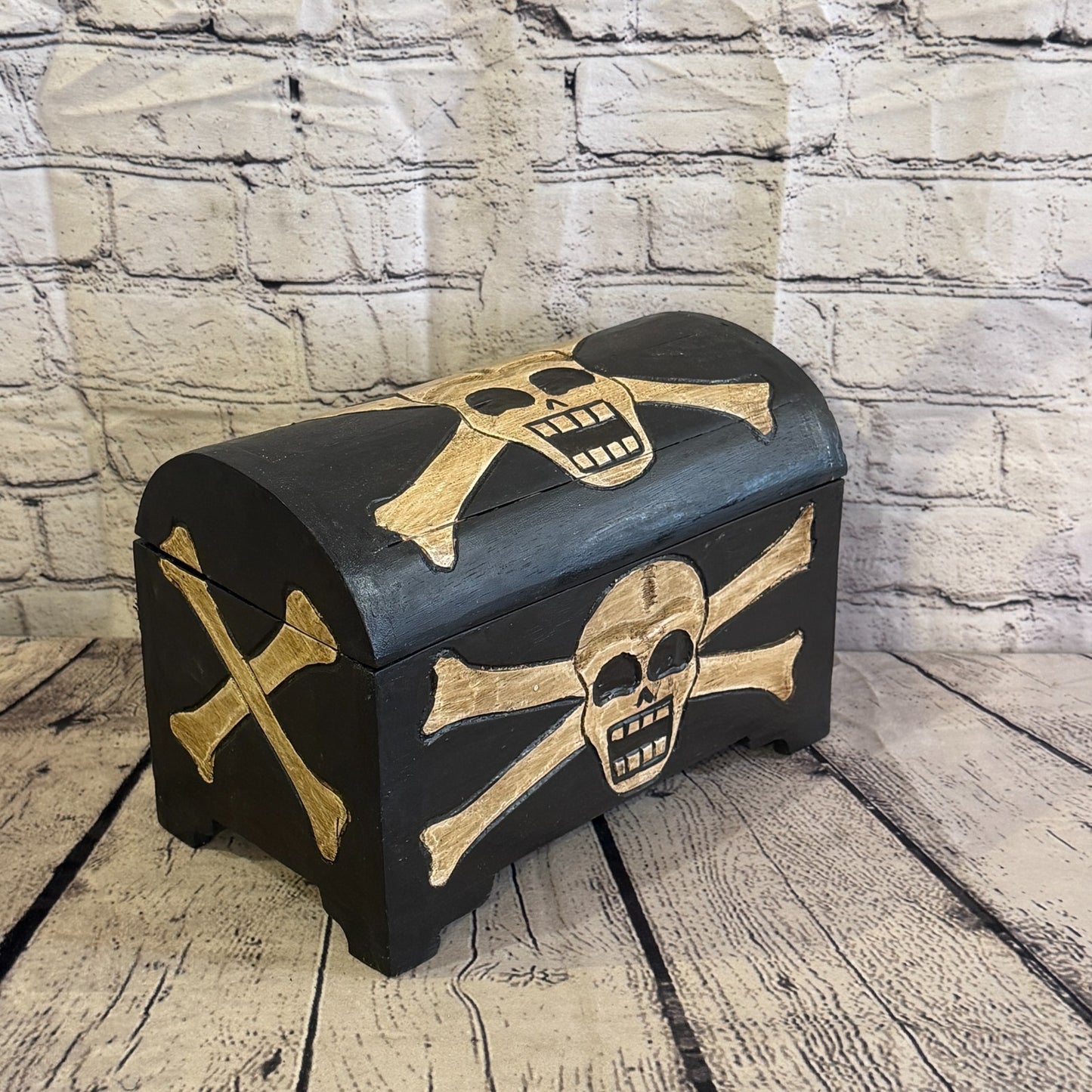 28cm x 22cm x 16cm Wood Gothic Pirate Chest Skull Coffin Jewellery Trinket Box2