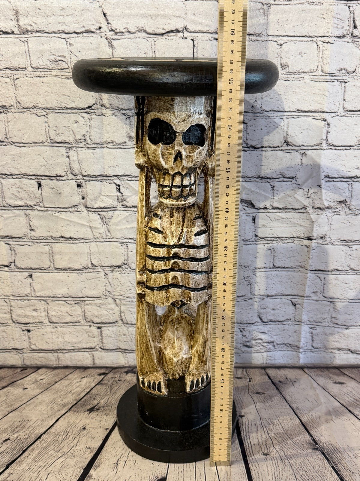 55cm x 25cm Sitting Skull Round Wooden Coffee Table Bar Restaurant Garden Pub5
