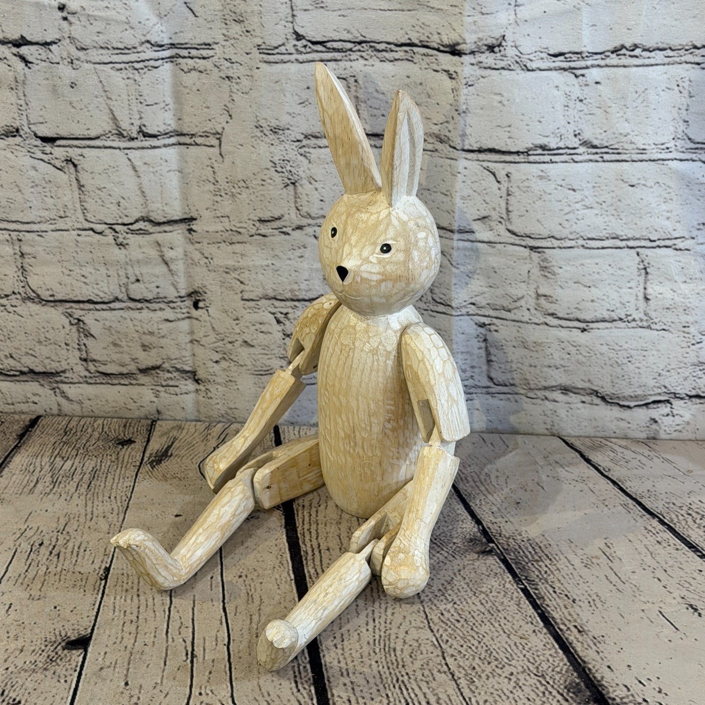 30cm Brown Bunny Rabbit Sitting Animal, Wooden Shelf Ornament Handmade Fairtrade0