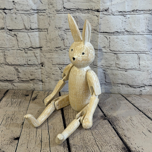 30cm Brown Bunny Rabbit Sitting Animal, Wooden Shelf Ornament Handmade Fairtrade0