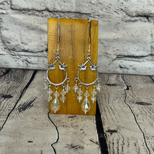 White Drop Crystal Bird Dangle Drop Earrings Handmade UK Jewellery0