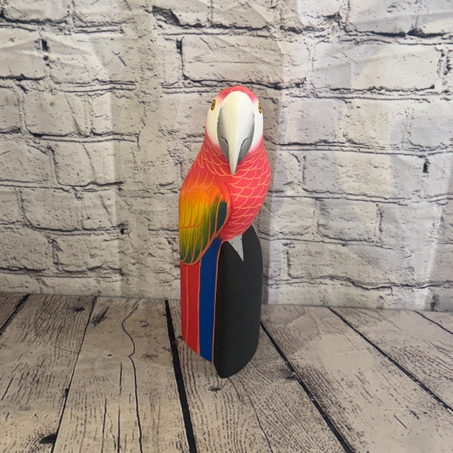 30cm Bright Red Parrot Bird Ornament Statue Fair Trade Hand Made Carved Wood1