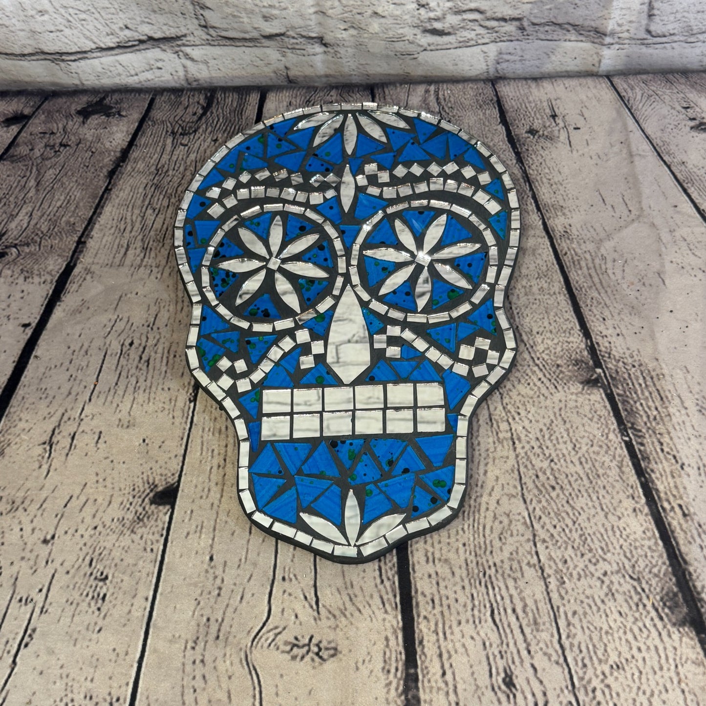 Blue Skull Mosaic Tile Wall Mirror 30cm x 20cm 12 Inches Handmade New3