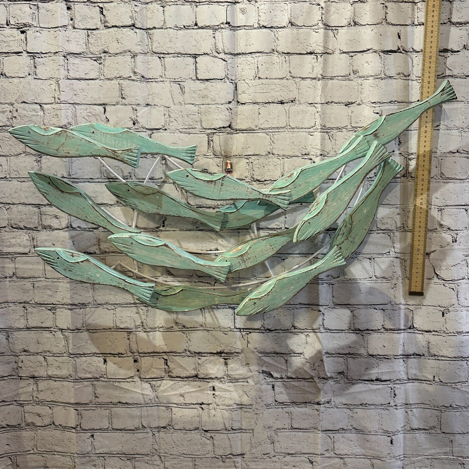 80cm Green Blue Shoal Of Fish On Wood   Fish Decoration Fish Shoal Sprats Fish4