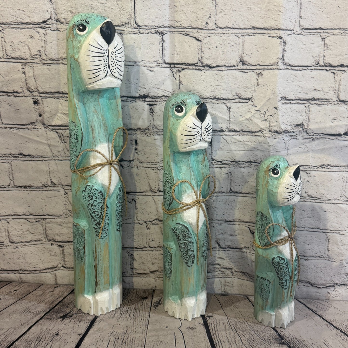 40cm Green Teal Wooden Shabby Dog Statue Ornament Fair Trade Handcarved8