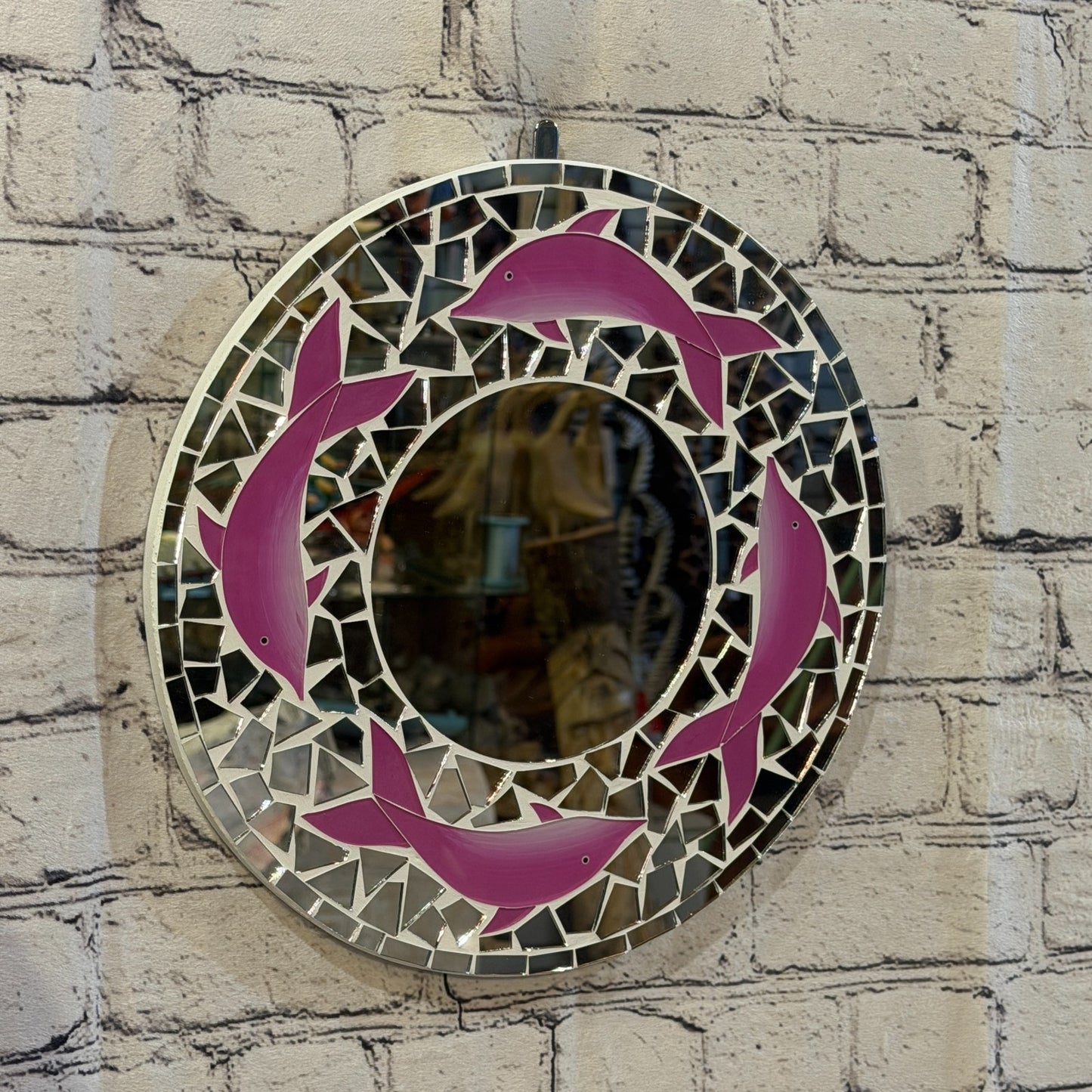 Pink Dolphin Mosaic Tile Wall Mirror 30cm x 30cm 12 Inches Handmade0