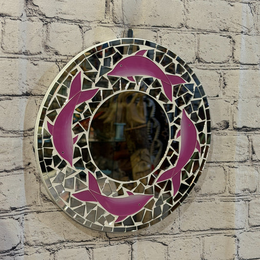 Pink Dolphin Mosaic Tile Wall Mirror 30cm x 30cm 12 Inches Handmade0