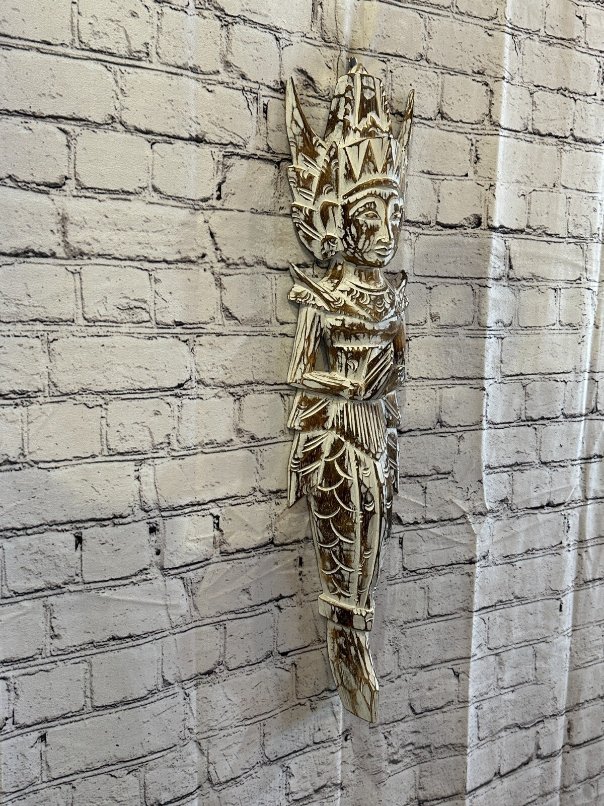 Shabby Brown Sita Dewi Bali Rice Goddess Wings Mermaid Wood Carving 65cm Pair1