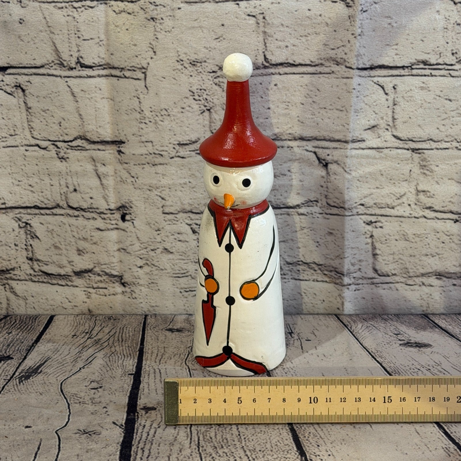 25cm x 8cm Red Pointy Hat Snowman Handcrafted Wood Xmas Christmas Ornament6