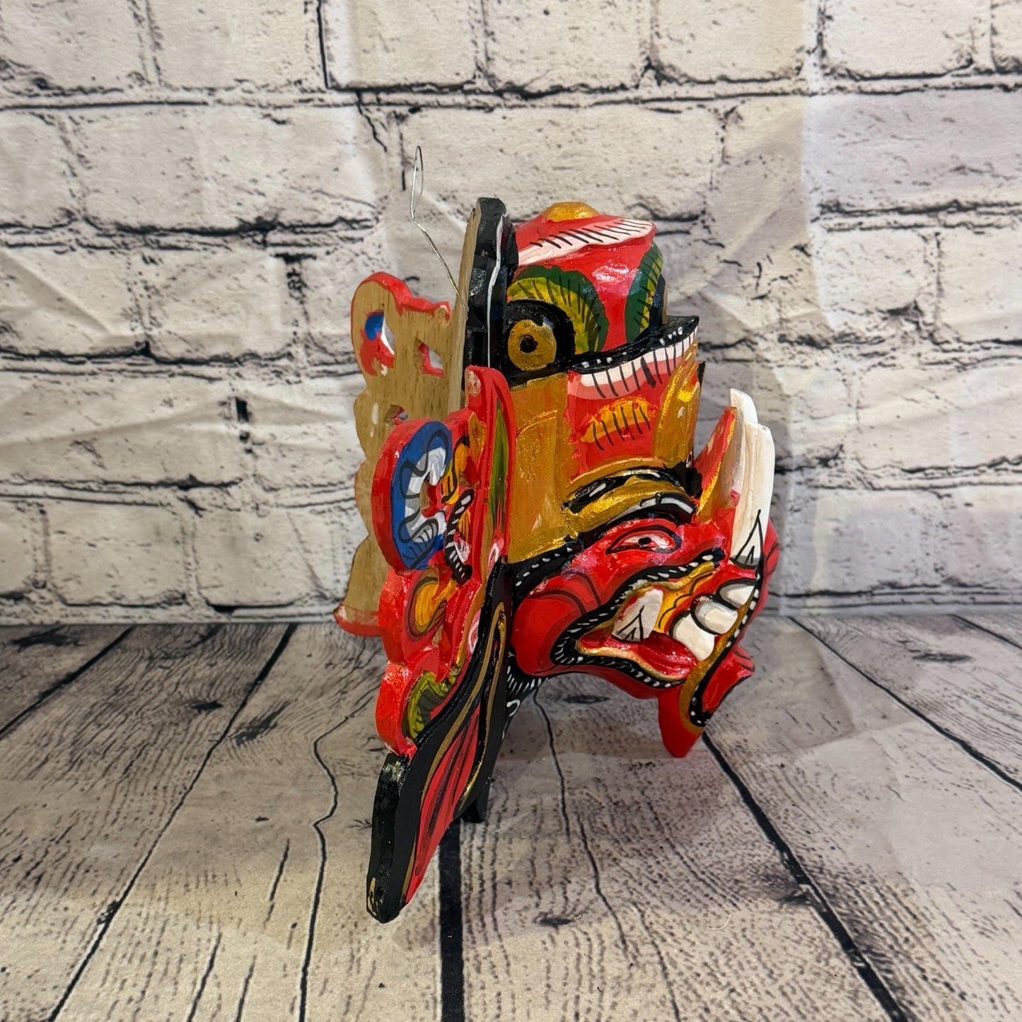 25cm Ganash Ganesha Red Elephant Hindu Deity Wooden Hand Carved Mask Painted5