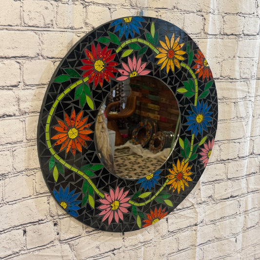 Rainbow Flower Black Mosaic Tile Wall Mirror 50cm x 50cm 20 Inches Handmade0