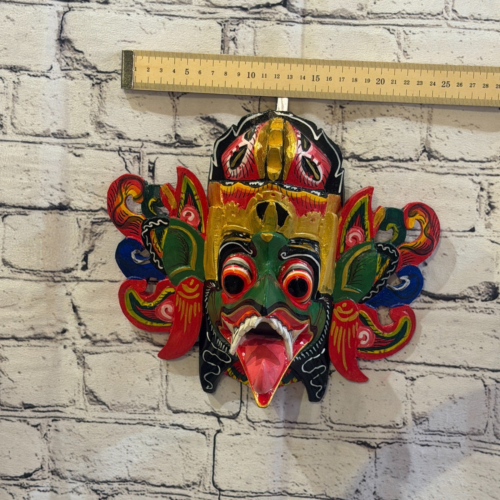 25cm Garuda Crown Green Demon Dragon Hindu Deity Wooden Hand Carved Mask Painted4