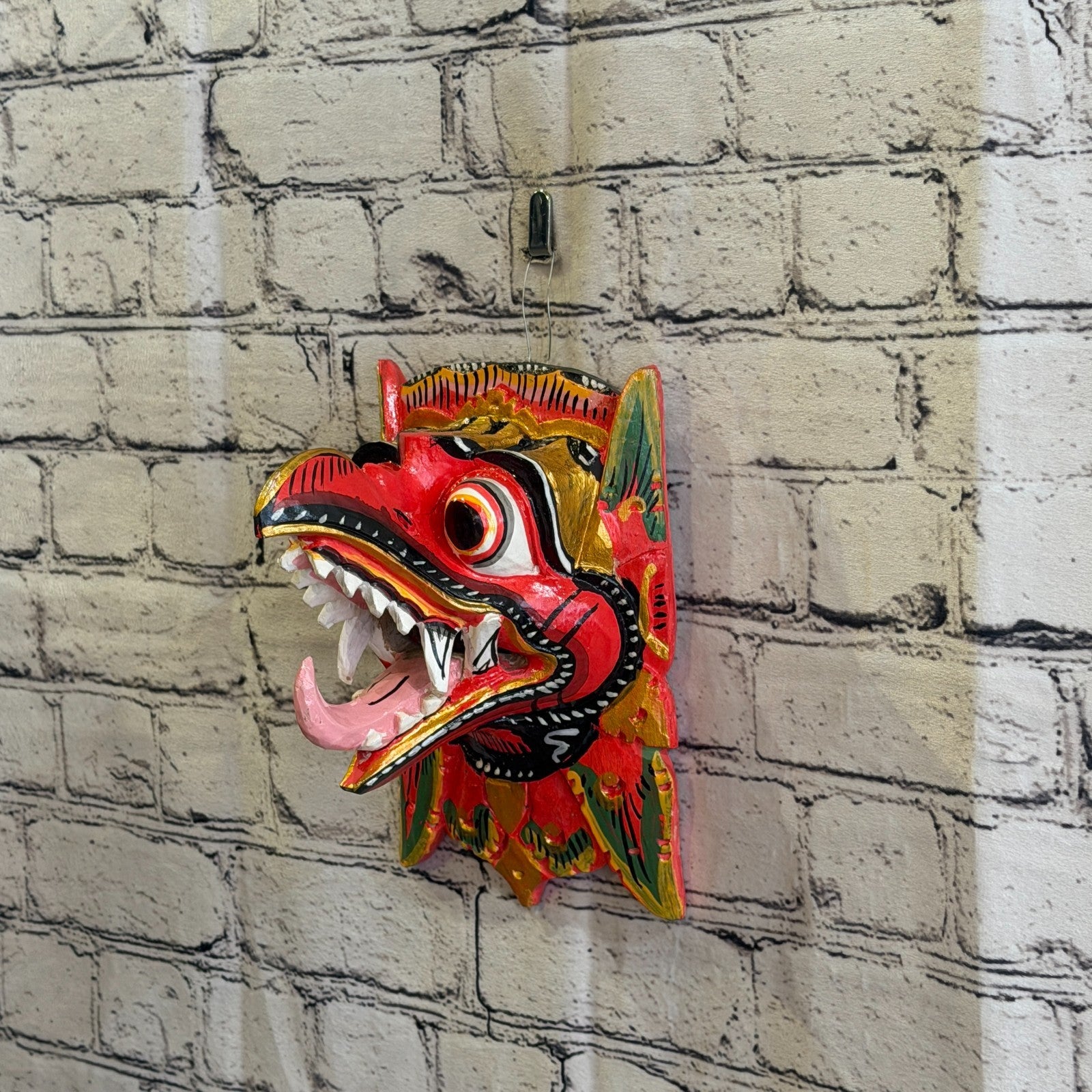 20cm Garuda Red Demon Dragon Hindu Deity Wooden Hand Carved Mask Painted1