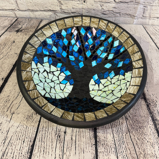 35cm Tree Of Life Blue Grey Round Mosaic Handmade Ceramic Glass Tile Bowl Fruit0