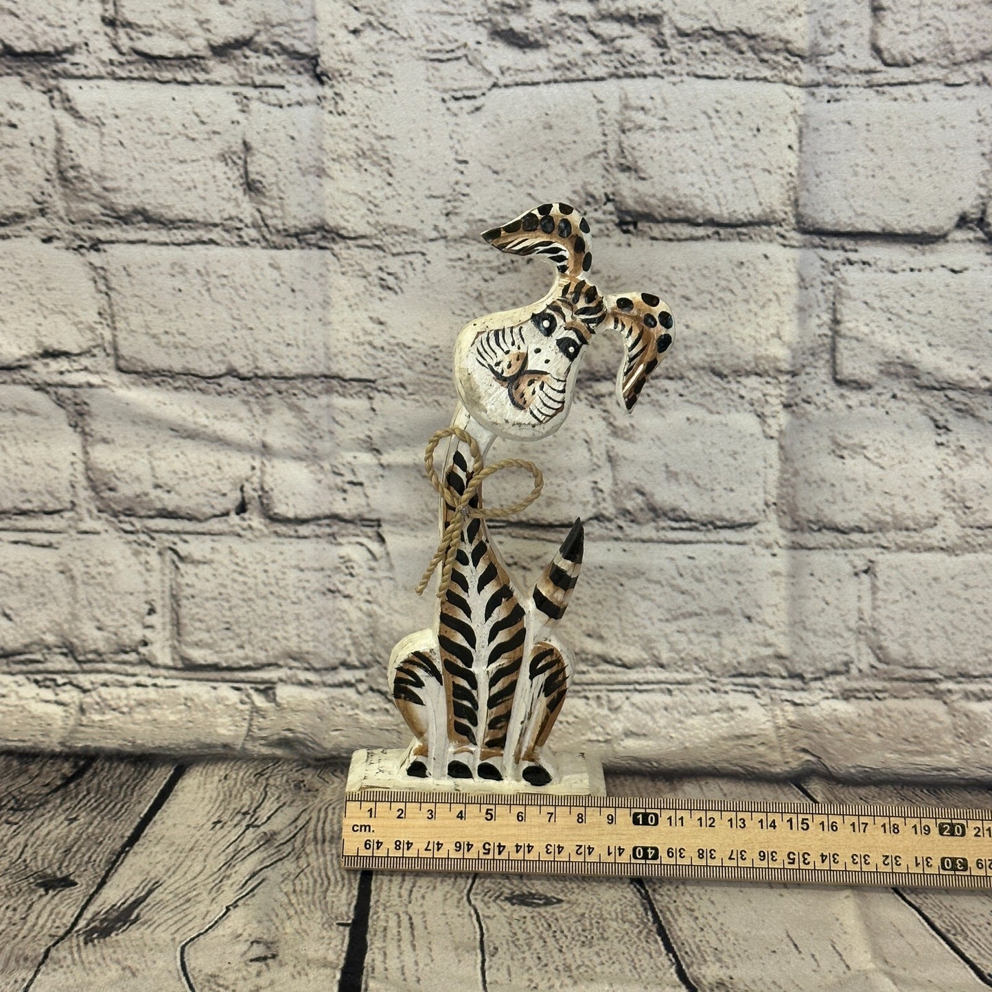 White Wooden Rabbit Hare Shabby Pattern 25cm x 10cm Handmade and Fairtrade6