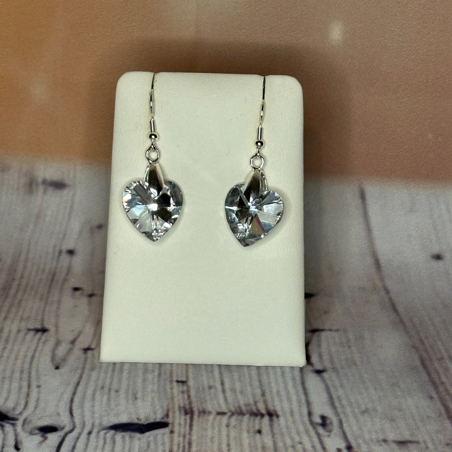 Clear White Crystal Heart Shaped Dangle Drop Earrings Handmade UK Jewellery0