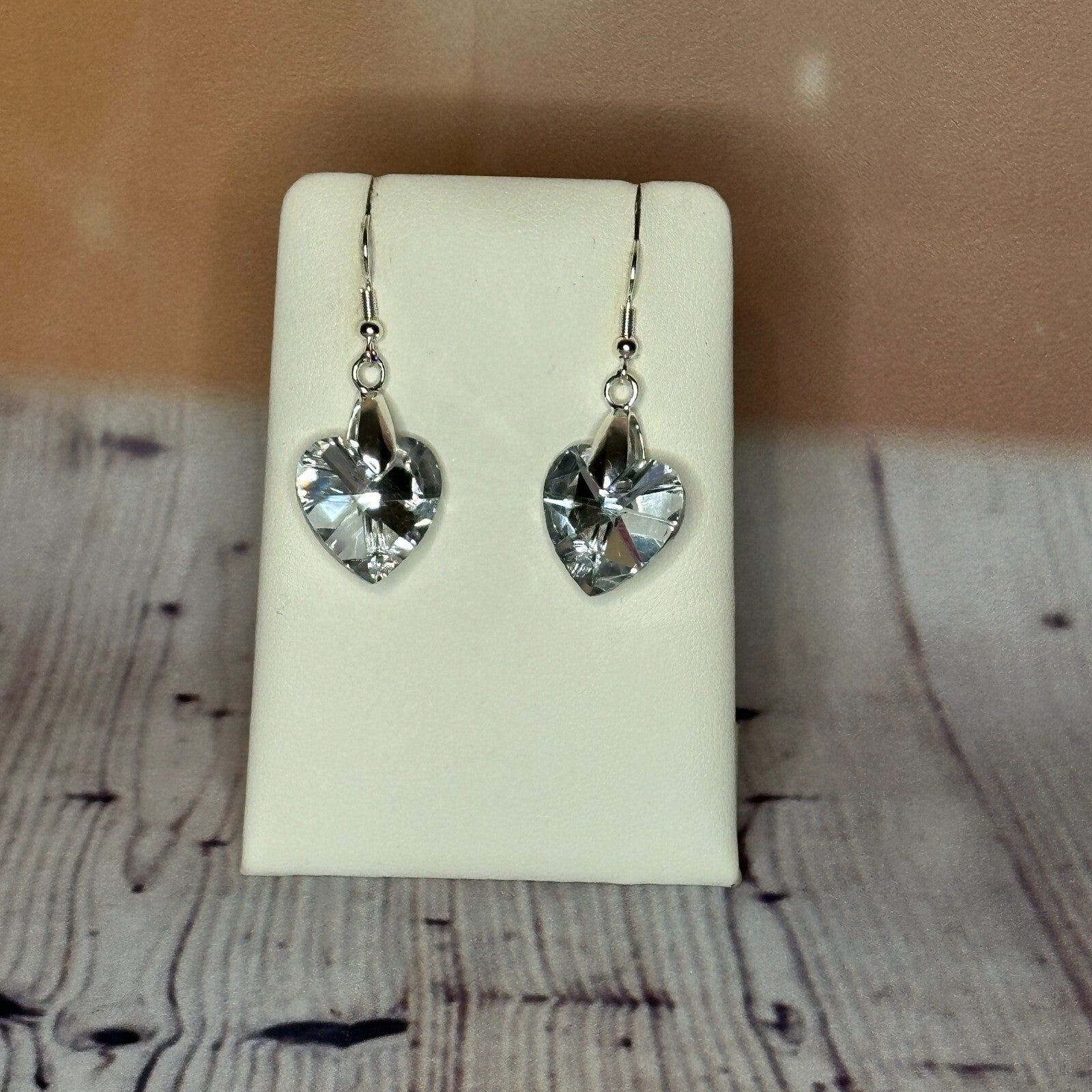 Clear White Crystal Heart Shaped Dangle Drop Earrings Handmade UK Jewellery0