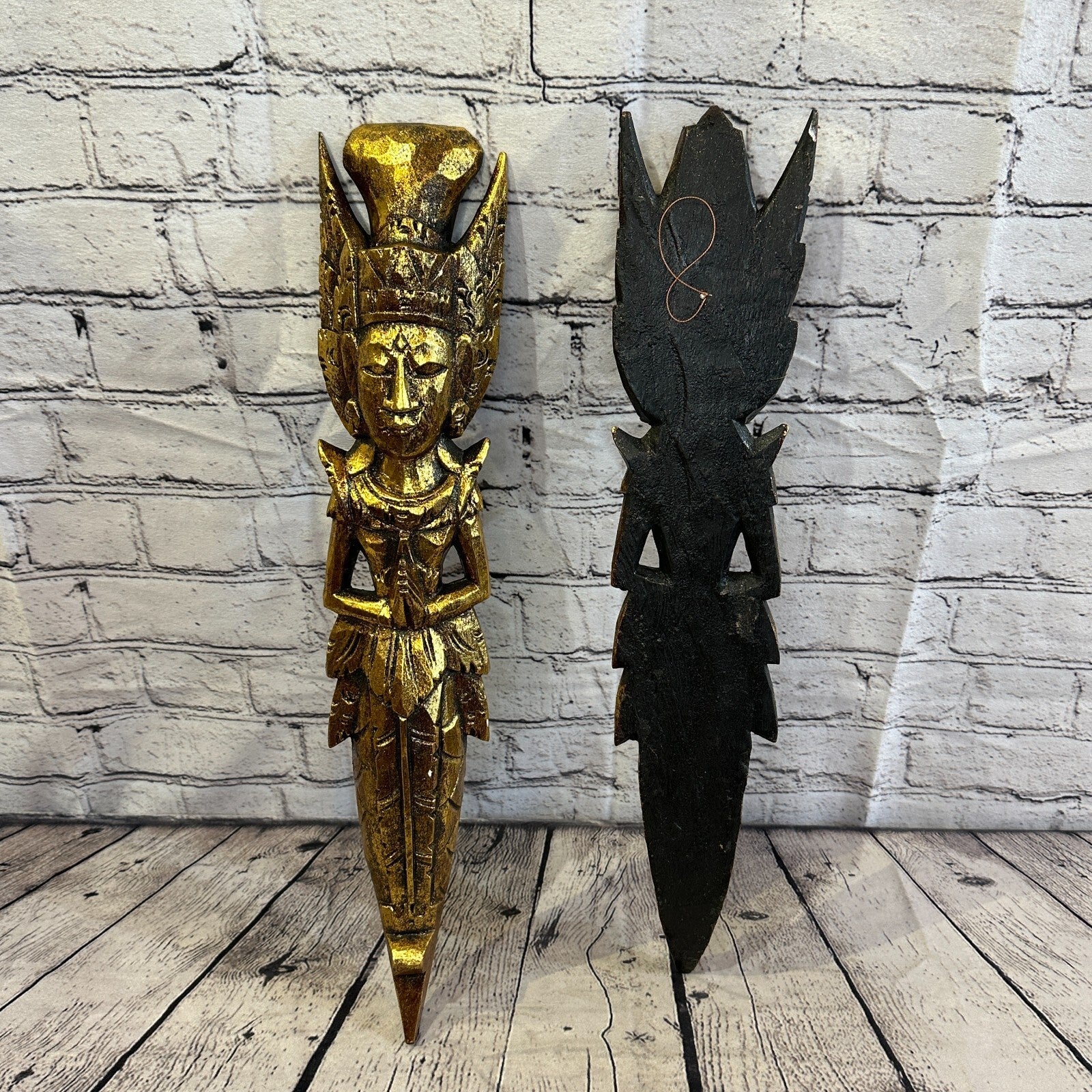 Gold Antique Colour Sita Dewi Bali Rice Goddess Wings Mermaid Wood 50cm Pair7