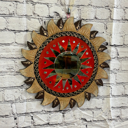 Red Gold Sun Mosaic Tile Wall Mirror 40cm x 40cm 16 Inches Handmade Fairtrade0
