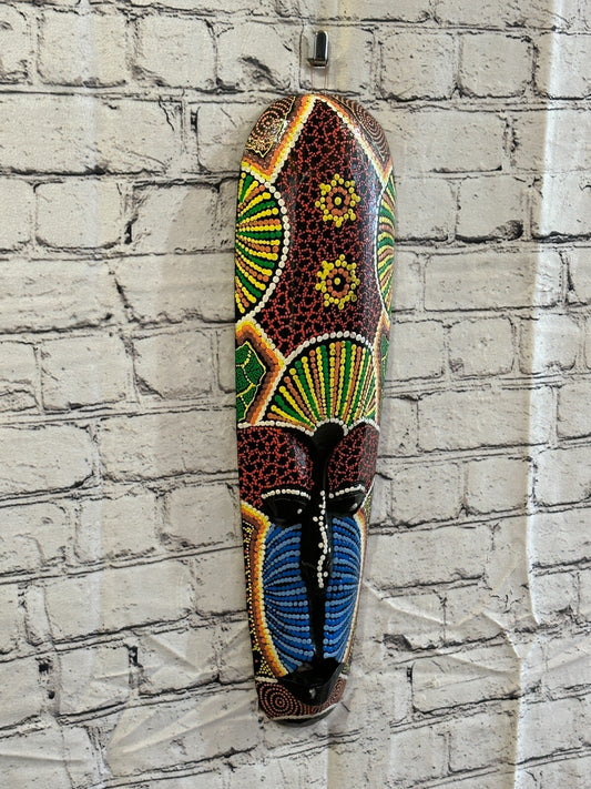 50cm Mask Carved Wooden Dot Painted Ethnic Tribal Tiki Wall Art Handmade No 90
