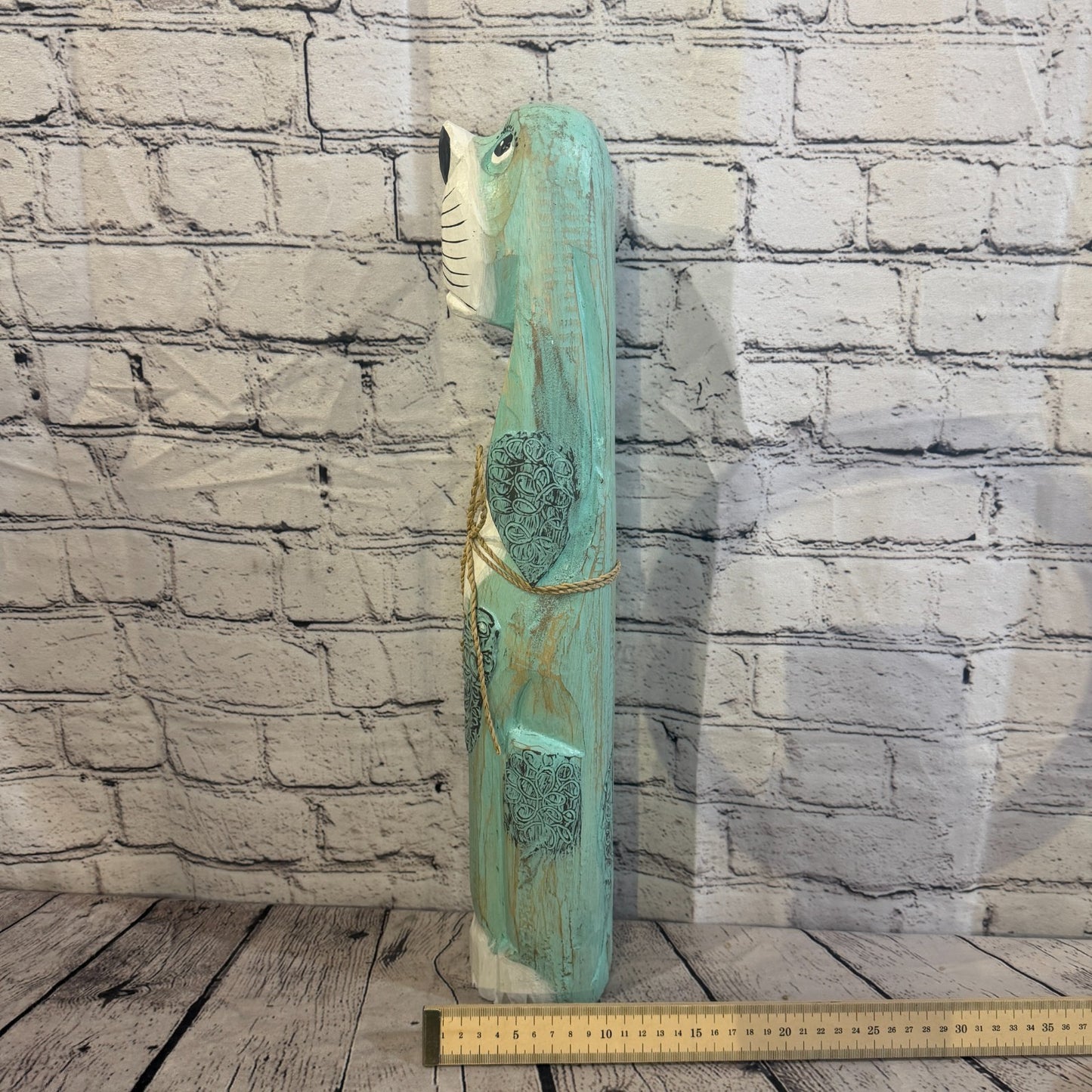 50cm Green Teal Wooden Shabby Dog Statue Ornament Fair Trade Handcarved7