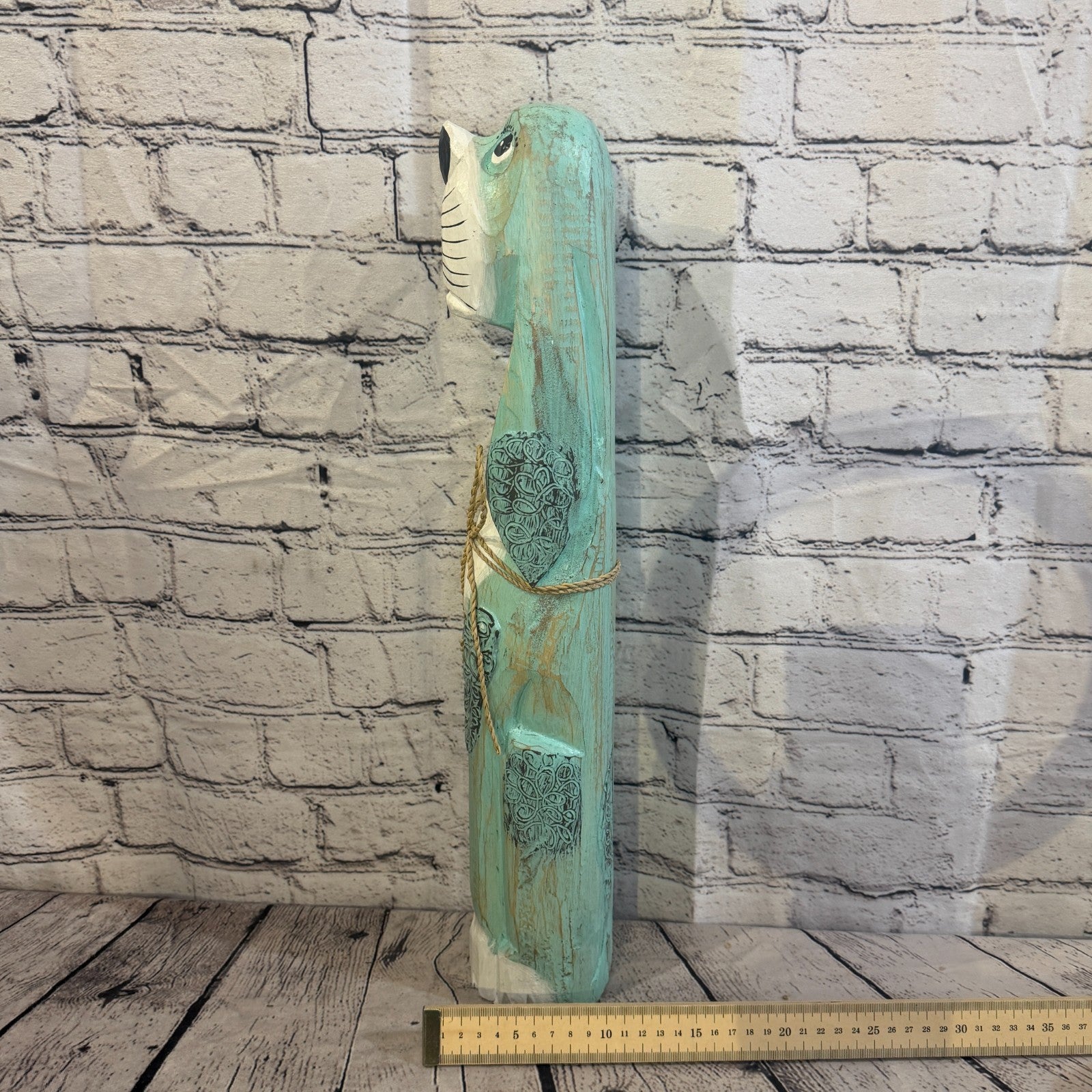 50cm Green Teal Wooden Shabby Dog Statue Ornament Fair Trade Handcarved7