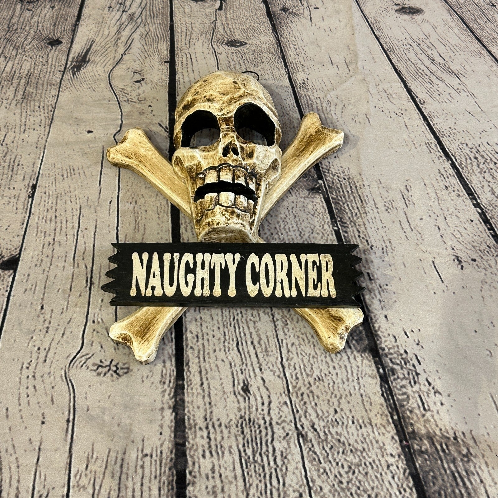 Skull & Crossbones Naughty Corner Pirate Sign Door Plaque 20cm x 20cm Handmade3