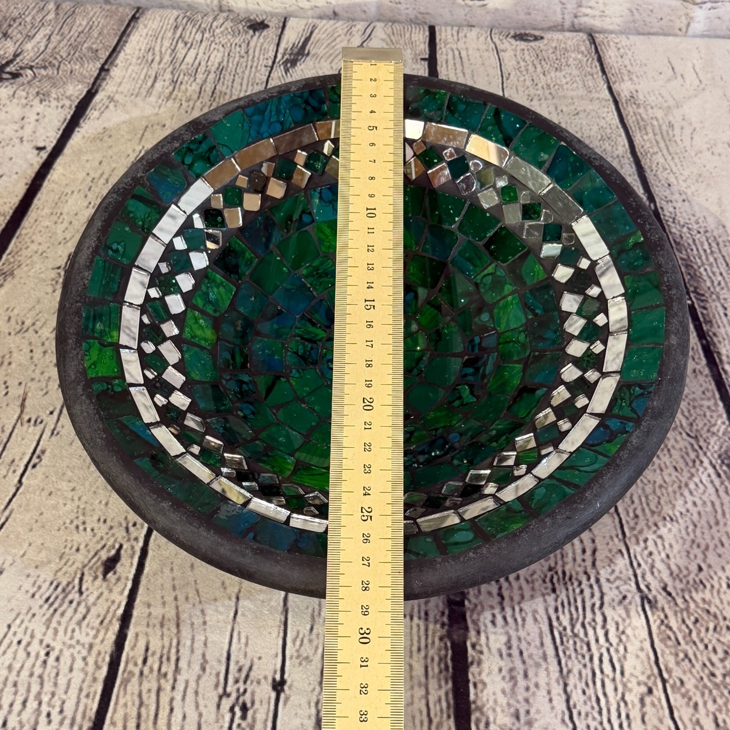 28cm Green Round Mirror Mosaic Handmade Ceramic Glass Tile Bowl Fruit2