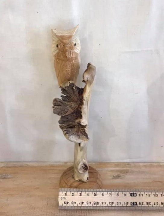 20cm Single Owl Mushroom Parasite Ornament Natural Carving Fairtrade Wooden4
