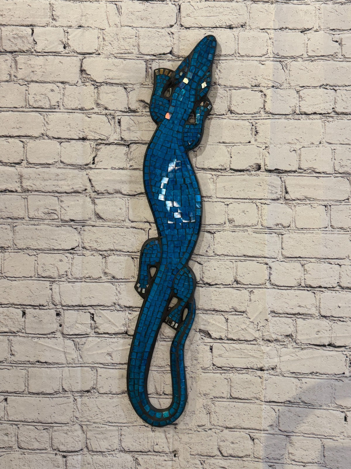 80cm Gecko Light Blue Mosaic Wall Hanging Wooden Ornaments Wood Carving2