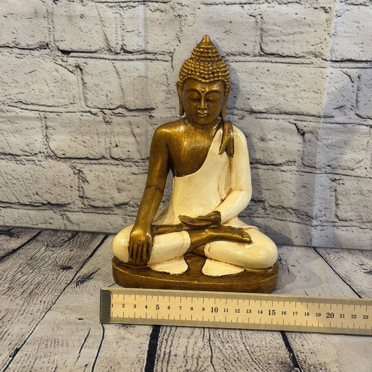 White & Bronze 25cm x 15cm Large Thai Buddha Sitting Statue Resin Hindu6