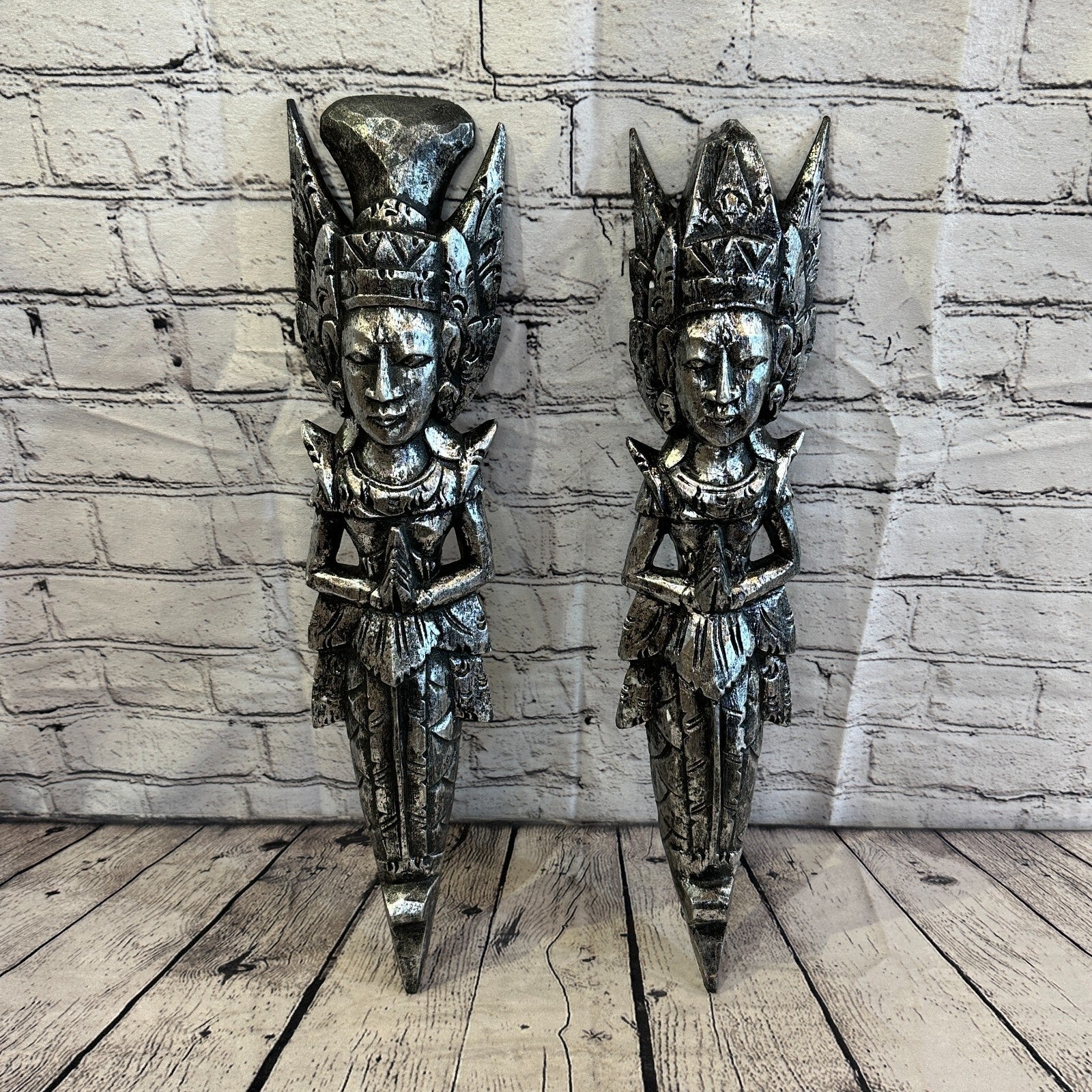 Silver Antique Colour Sita Dewi Bali Rice Goddess Wings Mermaid Wood 50cm Pair0