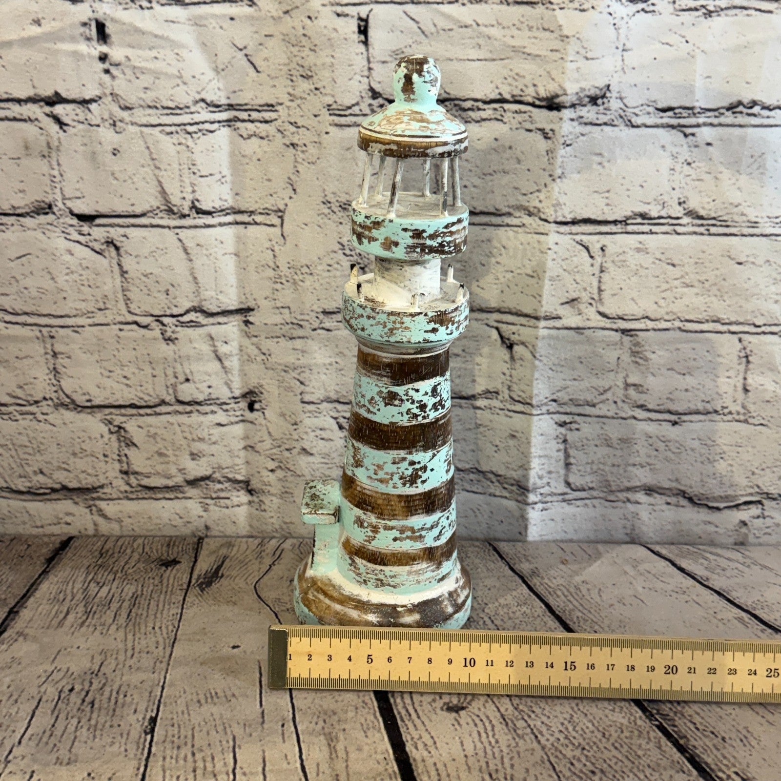 30cm Green White Wooden Lighthouse Detailed Ornament Nautical Coastal Sculpture5