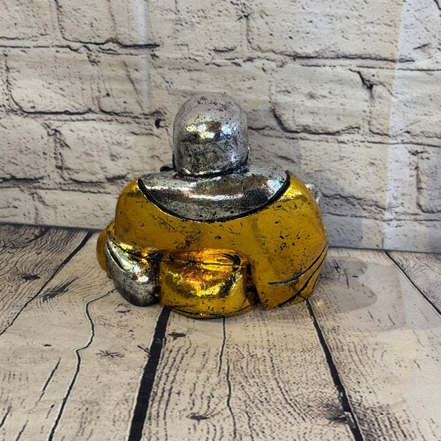Silver And Gold 15cm x 15cm Large Chinese Buddha Sitting On Lotus Statue Resin4