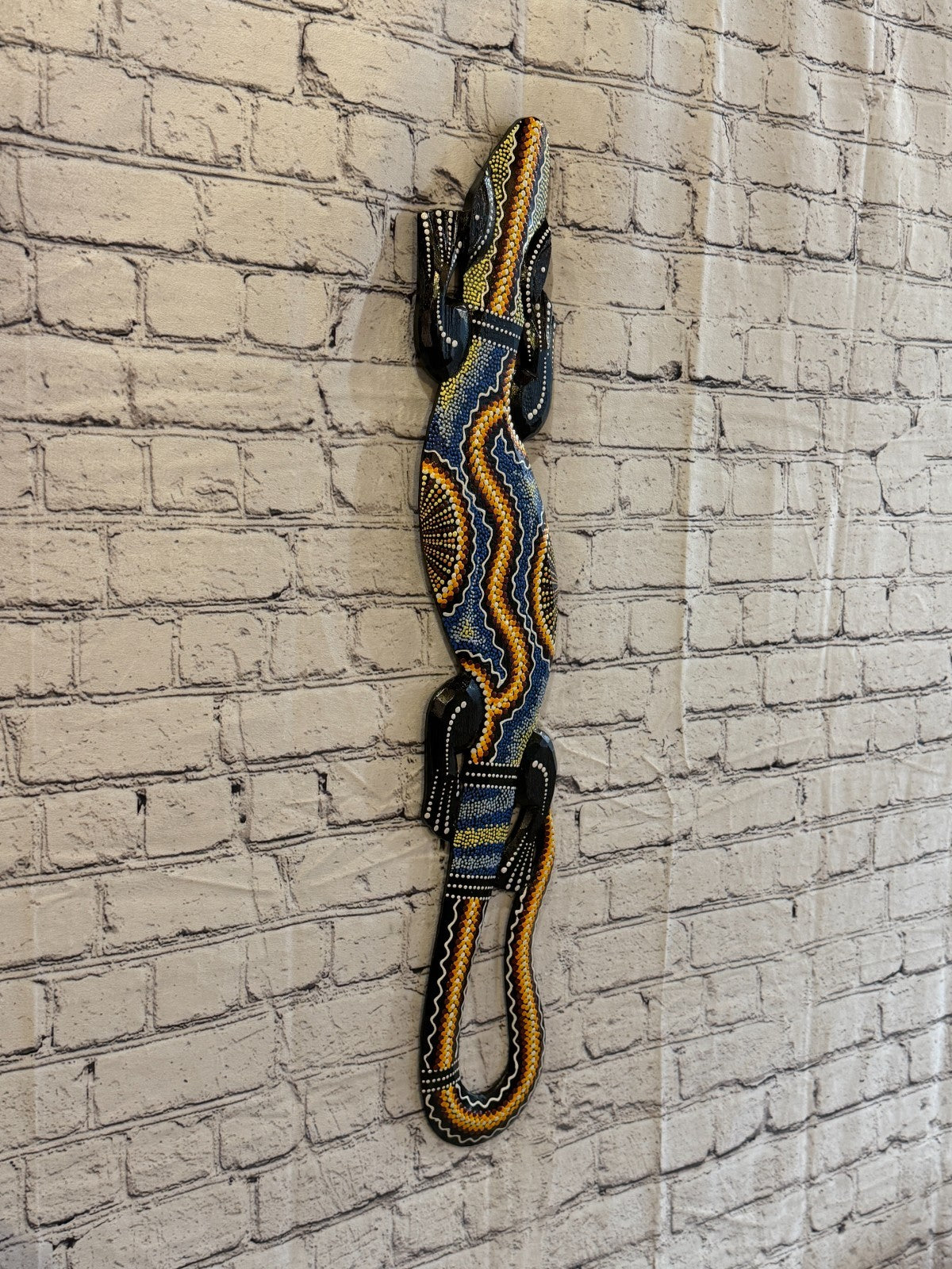 80cm Gecko Carved Wooden Dot Painted Ethnic Tribal Tiki Wall Art No 4 New0