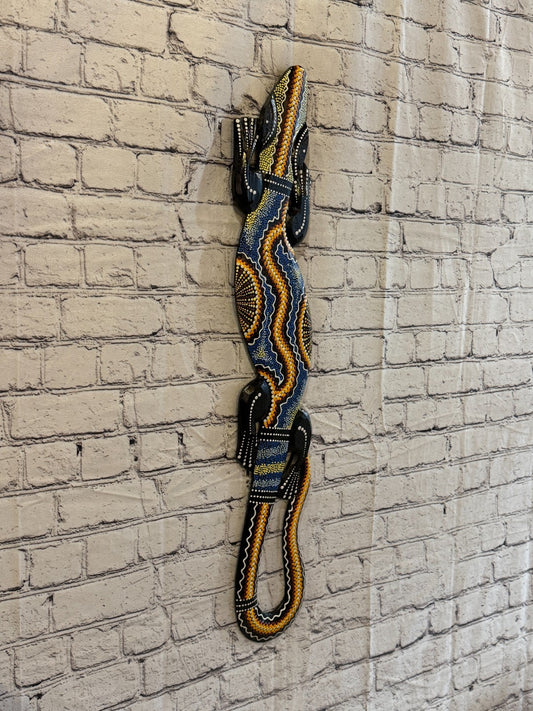 80cm Gecko Carved Wooden Dot Painted Ethnic Tribal Tiki Wall Art No 4 New0