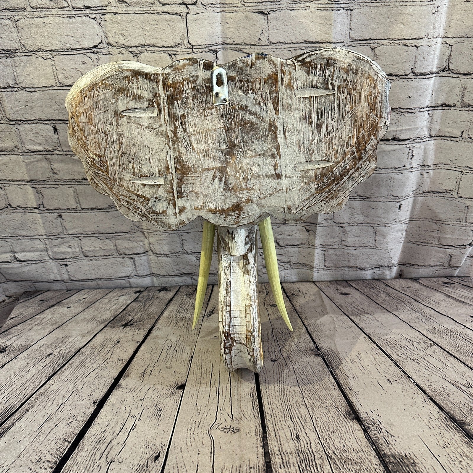 50cm x 45cm Pink Flower Painted Wood Elephant Head Wall Mounted Art Shabby5