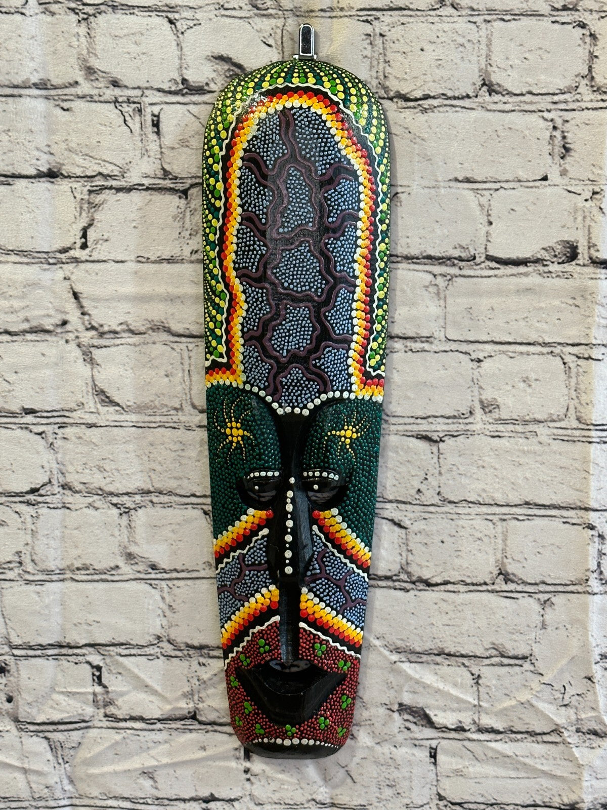 50cm Mask Carved Wooden Dot Painted Ethnic Tribal Tiki Wall Art Handmade No 12