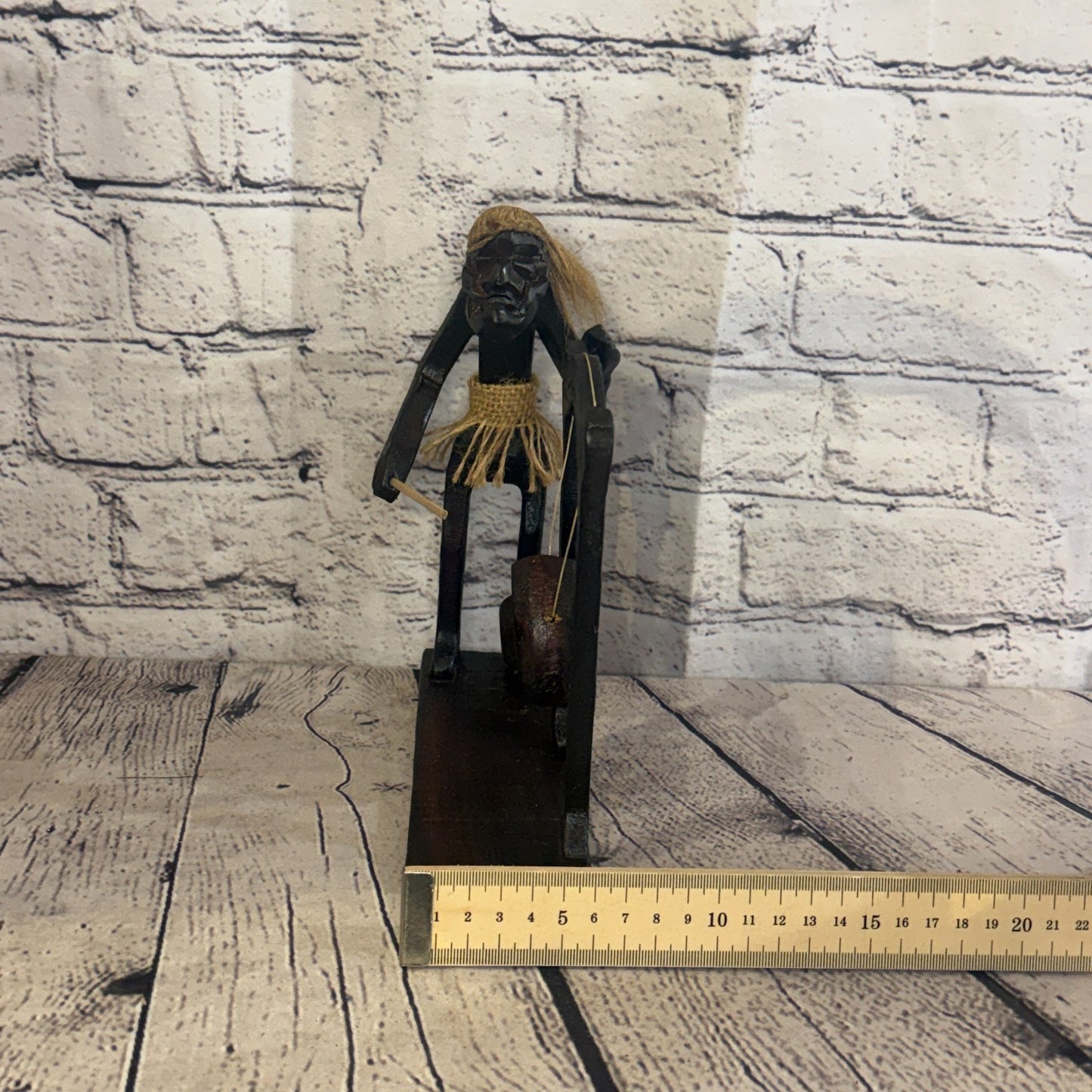 20cm Gong Playing African Tribal Warrior Man Figure Statue Wood Hand Carved7