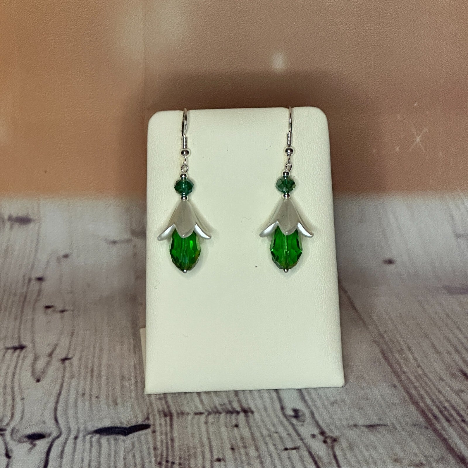 Green Drop Crystal Lily Flower With Dangle Drop Earrings Handmade UK Jewellery0