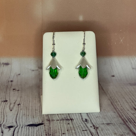 Green Drop Crystal Lily Flower With Dangle Drop Earrings Handmade UK Jewellery0