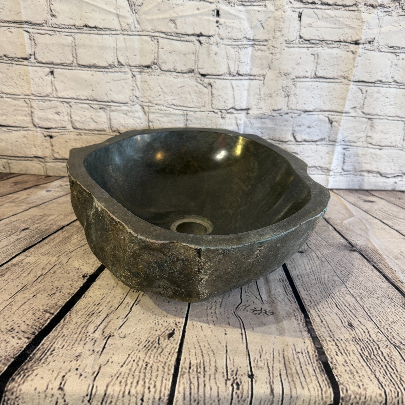 40cm x 34cm Wash Basin Bathroom Counter Top Washing River Stone Bowl Sink No 41