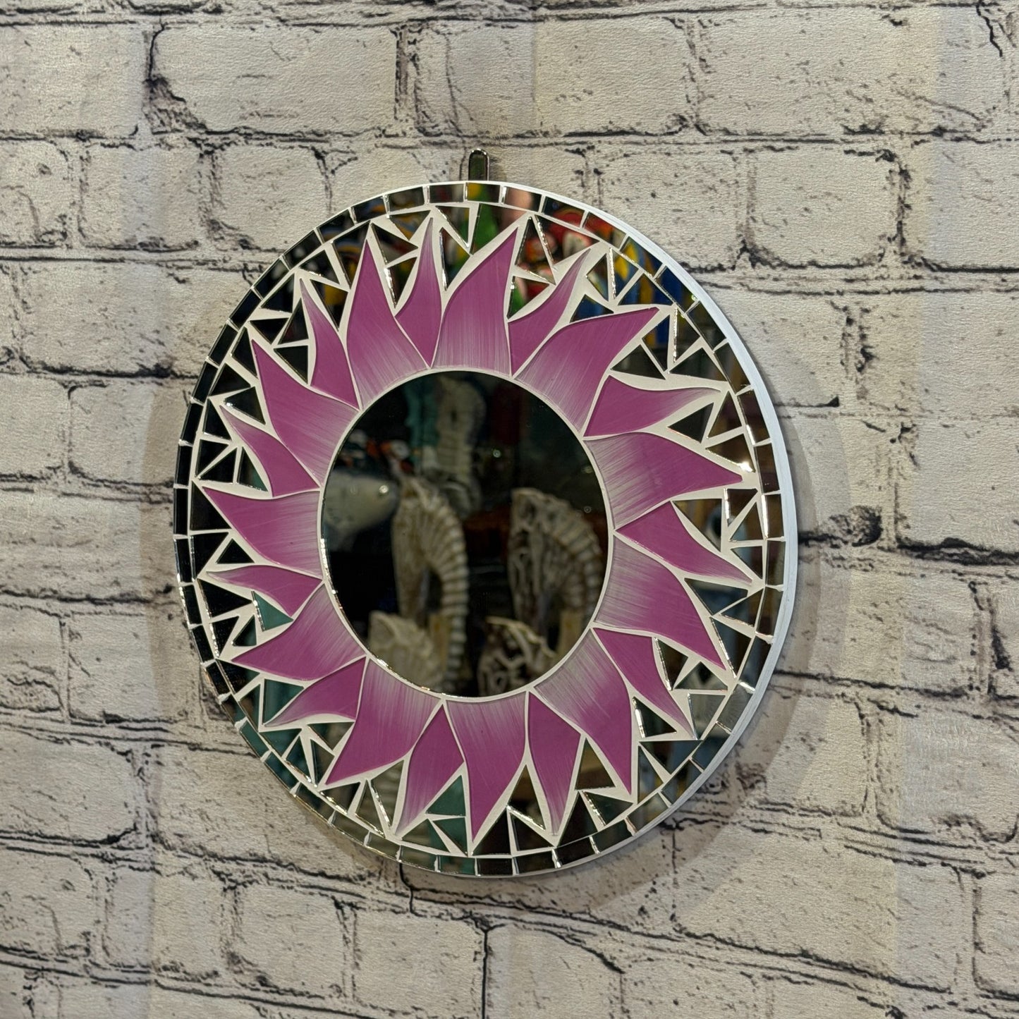 Pink Sun Flame Mosaic Tile Wall Mirror 30cm x 30cm 12 Inches Handmade1