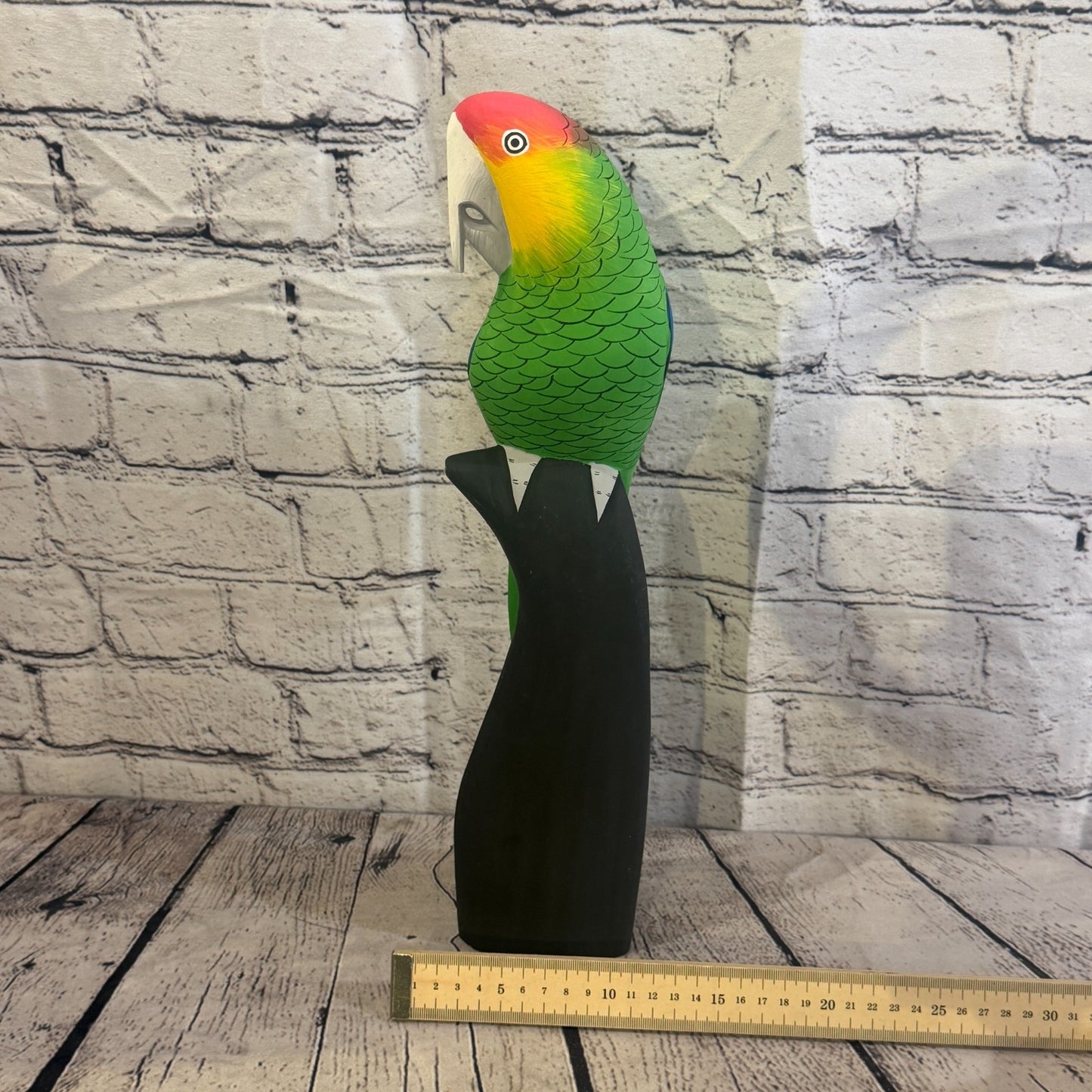 40cm Bright Green Parrot Bird Ornament Statue Fair Trade Hand Made Carved Wood6