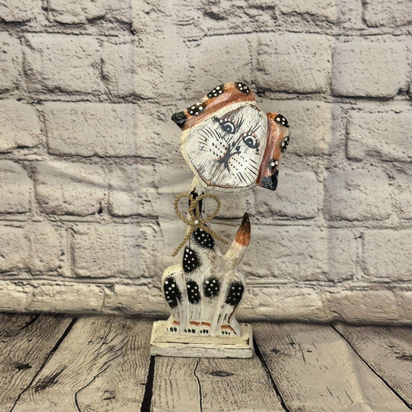 White Wooden Dog Shabby Pattern 25cm x 10cm Handmade and Fairtrade0