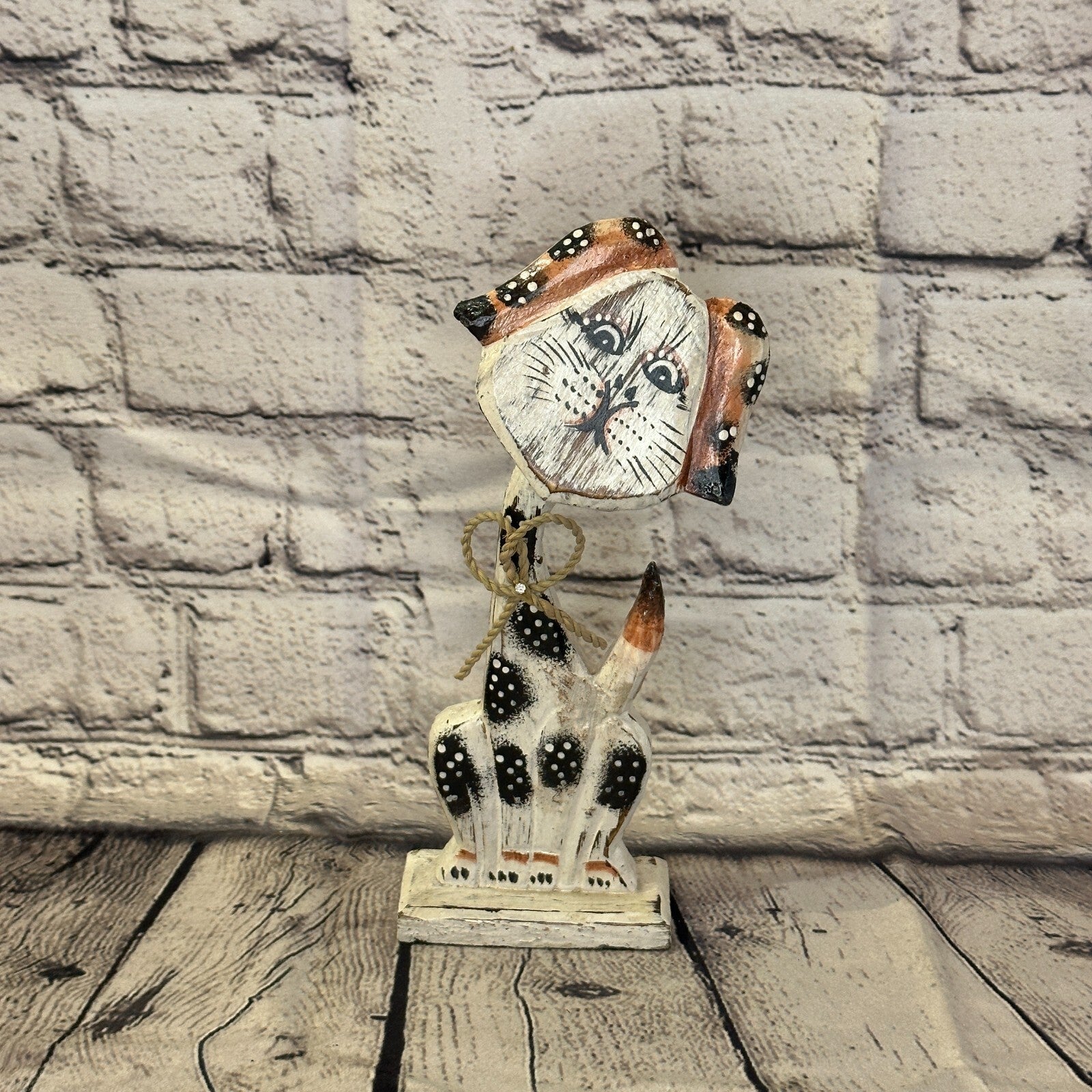 White Wooden Dog Shabby Pattern 25cm x 10cm Handmade and Fairtrade0