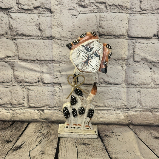 White Wooden Dog Shabby Pattern 25cm x 10cm Handmade and Fairtrade0