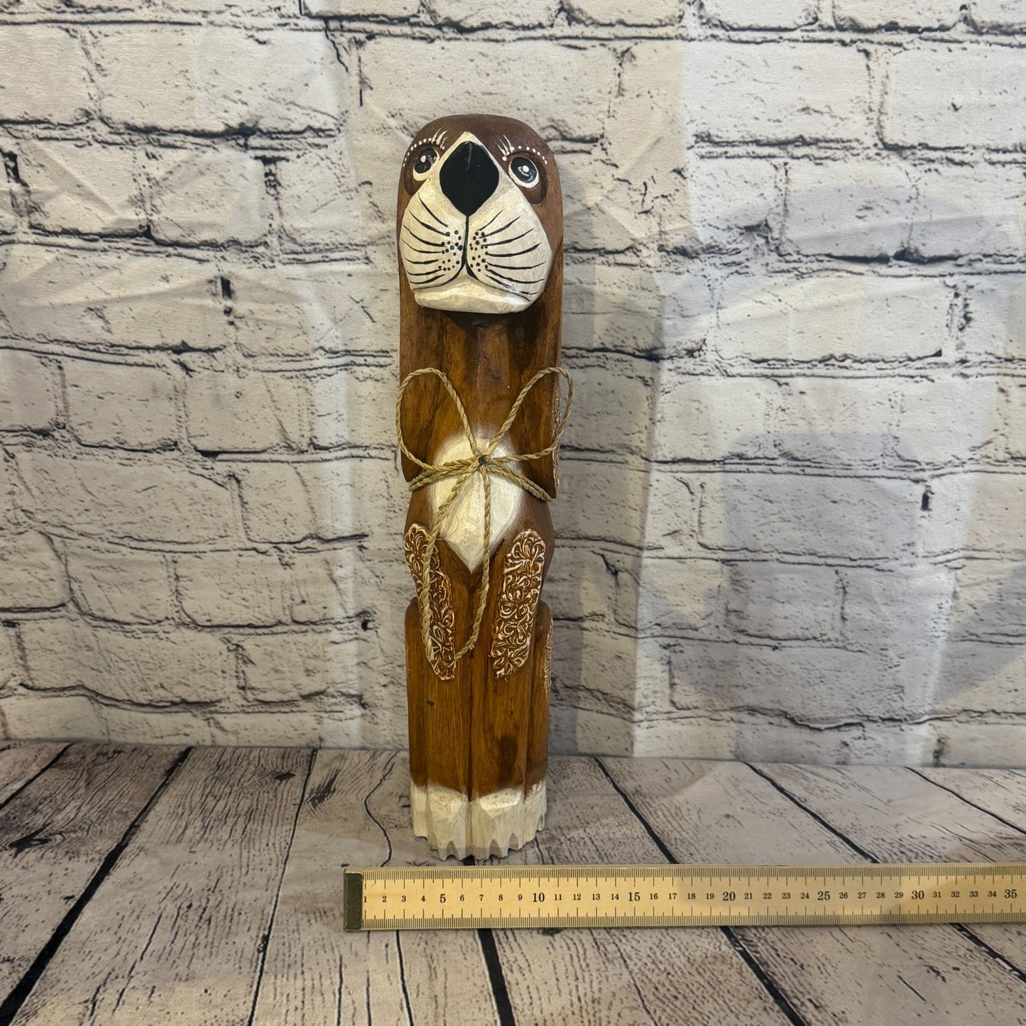 40cm Dark Brown Wooden Shabby Dog Statue Ornament Fair Trade Handcarved6