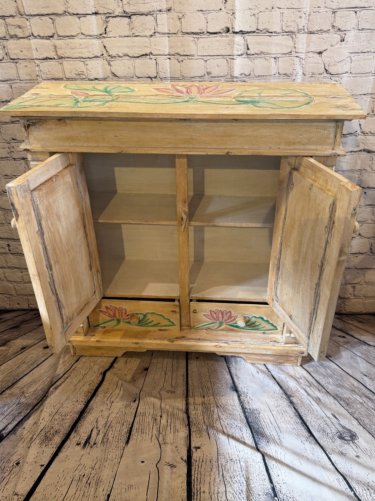 80cm x 80cm Flower 2 Door Long Wooden Side Cabinet Living Storage Furniture5