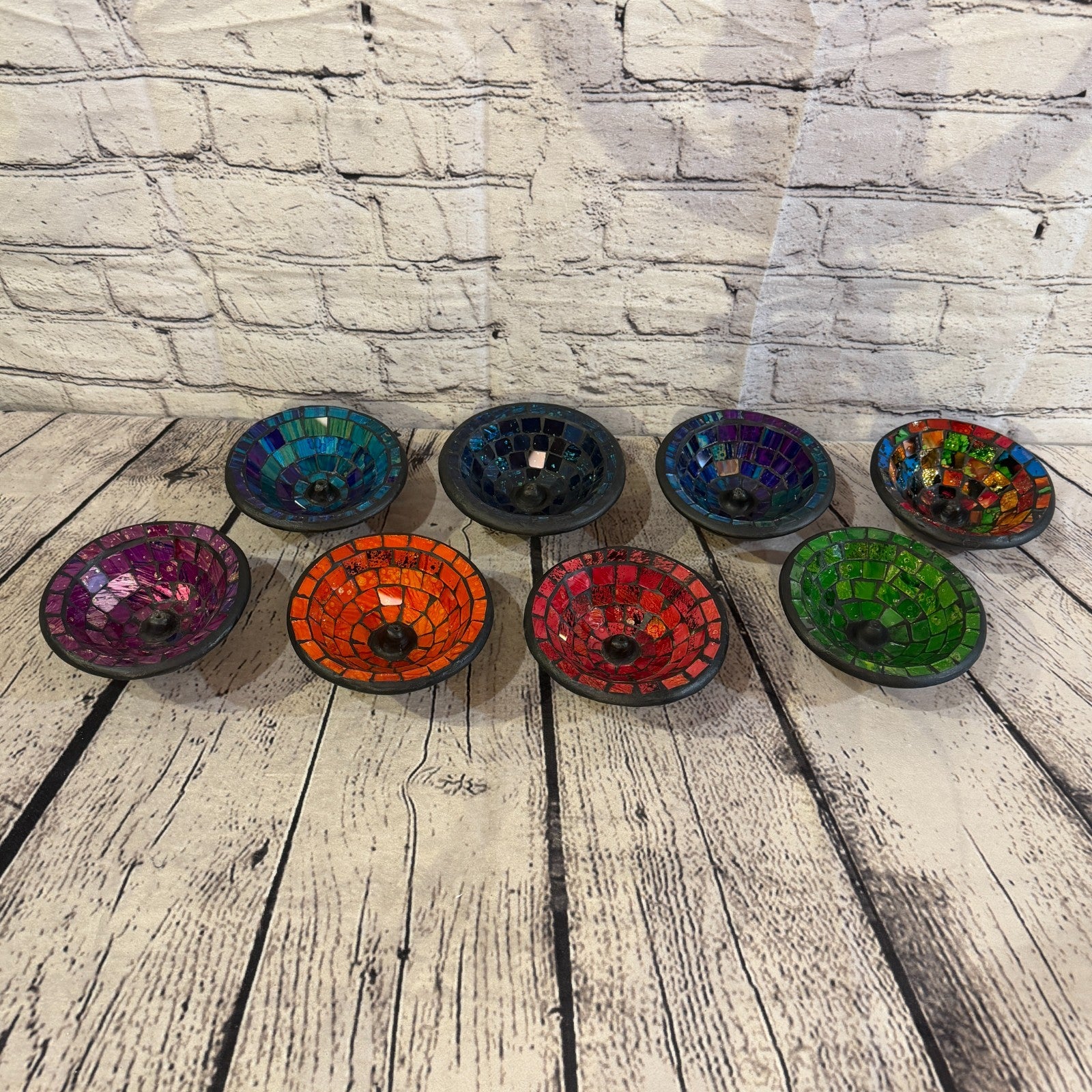 Red Small 12cm Round Mosaic Pottery Incense Holder Burner Detail3